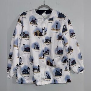 Vintage Lighthouse Print Button-Up Cardigan 🏠🌊 Coastal Grandma